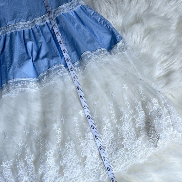 DINT Long Sleeve Dress Sz L Boho Midi Shirt Oversized Ruffle Lace Embroidery - Picture 14 of 17